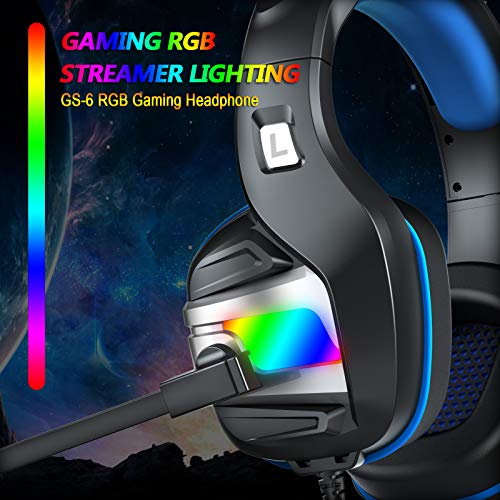 YJY Gaming Headset for PS4 PC Xbox One Over Ear Headphones with Mic LED Light Bass Surround Controller Noise Cancelling Soft Memory Earmuffs for Laptop Mac Nintendo Switch Games (Large)