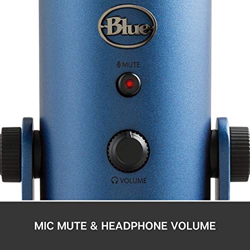 Blue Yeti USB Mic for Recording and Streaming on PC and Mac, Blue VO!CE Effects, 4 Pickup Patterns, Headphone Output and Volume Control, Adjustable Stand, Plug and Play – Midnight Blue