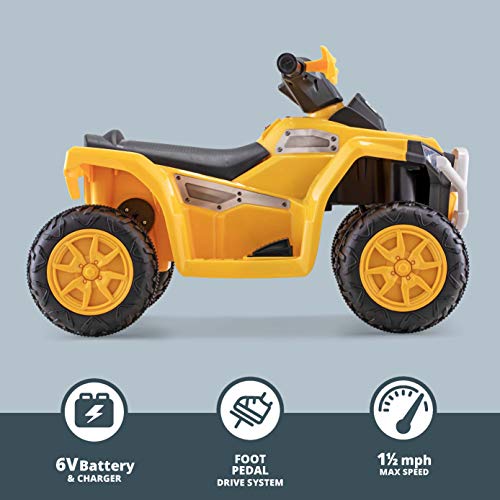 Kid Trax CAT Toddler Quad Ride On Toy, 6 Volt Battery, 1.5-3 Years Old, Max Weight 44 lbs, Single Seater, Yellow (KT1575AZ)