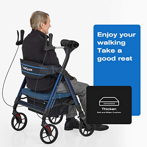 OasisSpace Heavy Duty Upright Walker with Seat - Walkers for Seniors Support up 450 lbs with Upgrade Armrest, Bariatric Forearm Walker with Oversize Padded Seat & Backrest