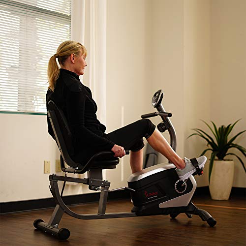 Bicicleta Fija Sunny Health & Fitness reclinable y magnética con monitor de frecuencia