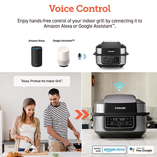 COSORI Indoor Grill & Smart XL Air Fryer Combo Aeroblaze, 8-in-1, 6QT, Grill, Broil, Roast, Bake, Crisp, Dehydrate, Preheat & Shake Remind & Keep Warm, Works with Alexa & Google Assistant, Black