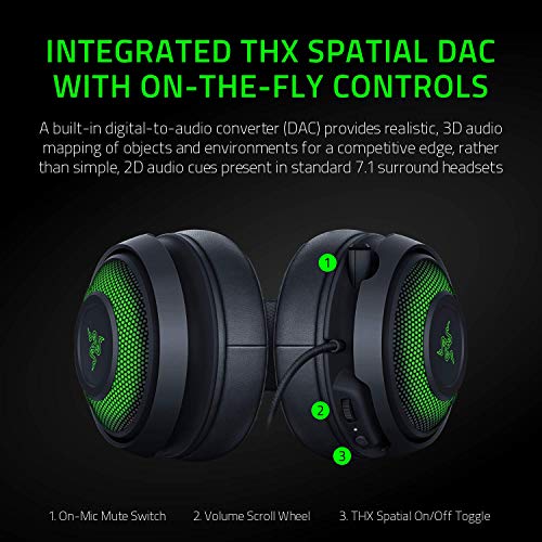 Razer Kraken Ultimate RGB USB Gaming Headset: THX 7.1 Spatial Surround Sound - Chroma RGB Lighting - Retractable Active Noise Cancelling Mic - Aluminum & Steel Frame - for PC - Classic Black