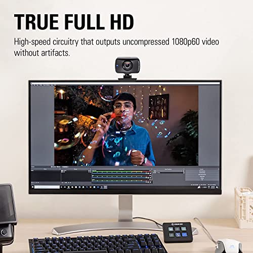 Elgato Facecam - 1080p60 Full HD Webcam for Video Conferencing, Gaming, Streaming, Sony Sensor, Fixed-Focus Glass Lens, Optimized for Indoor Lighting, Onboard Memory, Works with Zoom, Teams, PC/Mac