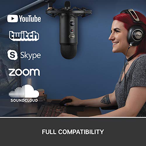 Blue Yeti USB Mic for Recording and Streaming on PC and Mac, Blue VO!CE Effects, 4 Pickup Patterns, Headphone Output and Volume Control, Mic Gain Control, Adjustable Stand, Plug and Play – Blackout