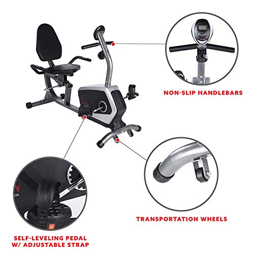 Bicicleta Fija Sunny Health & Fitness reclinable y magnética con monitor de frecuencia
