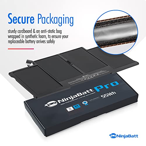 NinjaBatt Battery A1466 A1496 for Apple MacBook Air 13 Inch [2010 2011 2012 2013 2014 2015 2016 2017 Years] A1369 A1405 A1377 - High Performance [7200mAh/55Wh/7.6V]