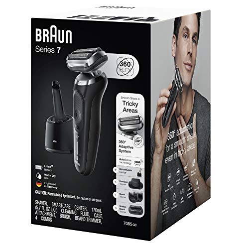 Braun Electric Razor for Men, Series 7 7085cc 360 Flex Head Electric Shaver with Beard Trimmer, Rechargeable, Wet & Dry, 4in1 SmartCare Center and Travel Case