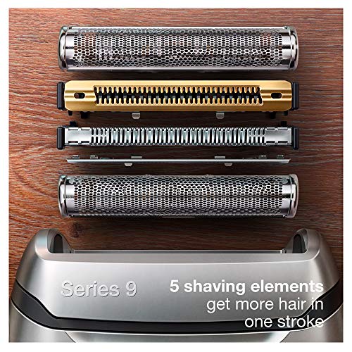 Braun Electric Razor for Men, Series 9 9390cc, Precision Beard Trimmer, Rechargeable, Cordless, Wet & Dry Foil Shaver, Clean & Charge Station & Leather Travel Case, Silver
