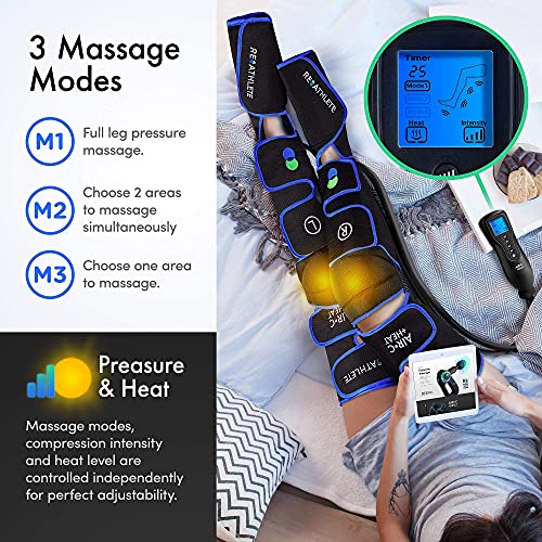 Reathlete Leg Massager, Air Compression for Circulation Calf Feet Thigh Massage, Muscle Pain Relief, Sequential Boots Device with Handheld Controller with Knee Heat Function…